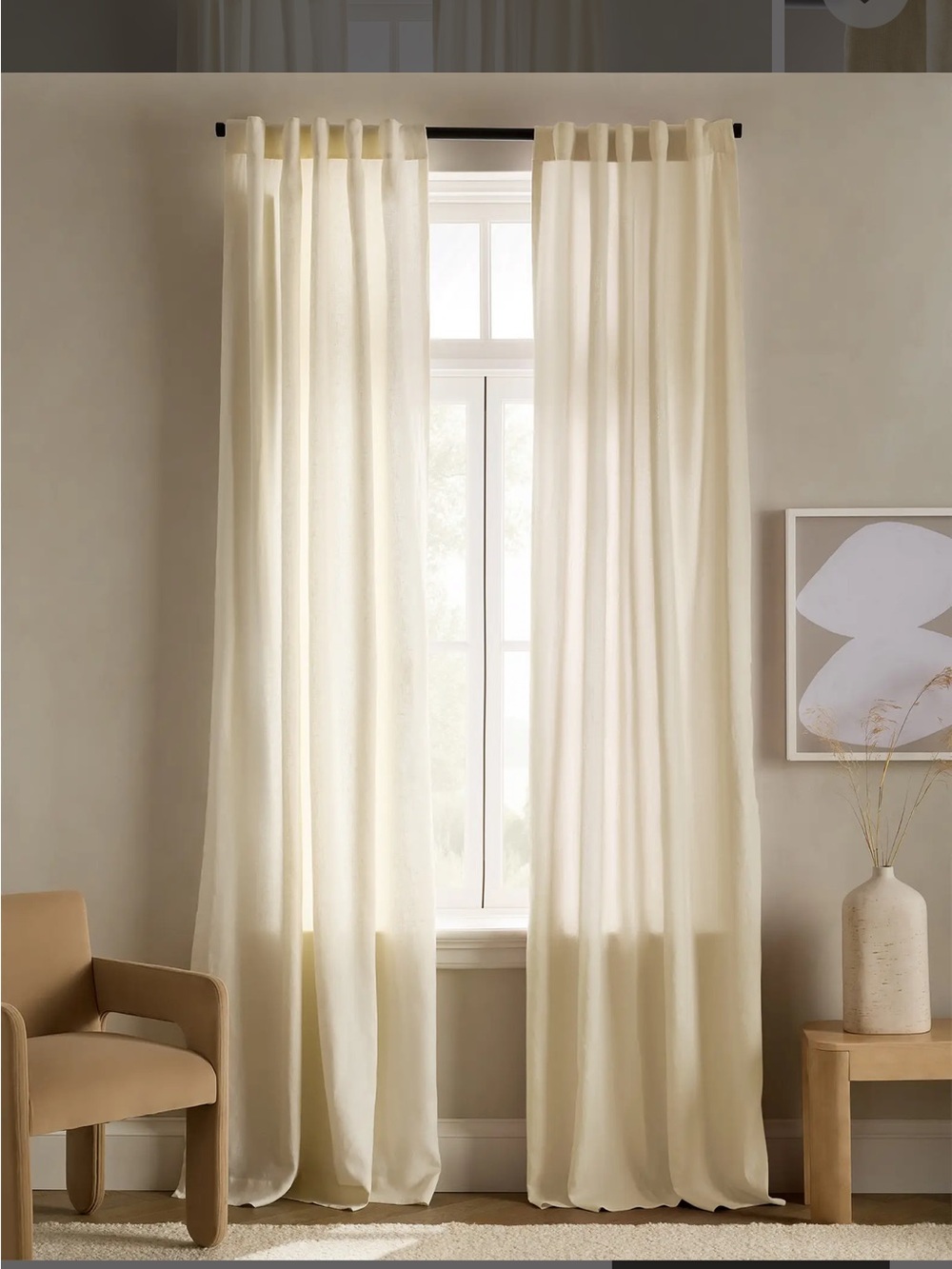Quince ivory/cream linen 48x84 one panel curtain
